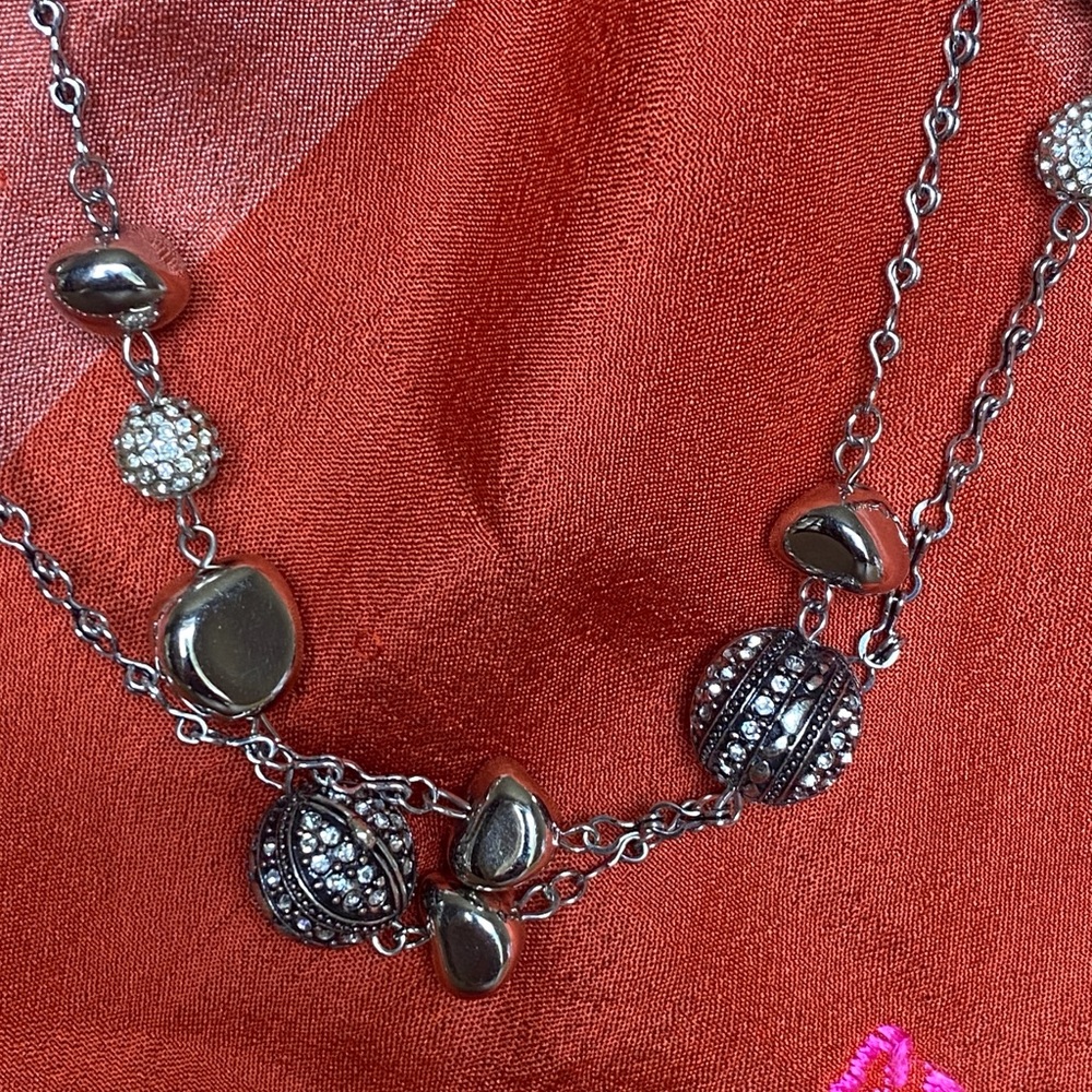 Chico's Silver Tone and Crystal Beaded Necklace